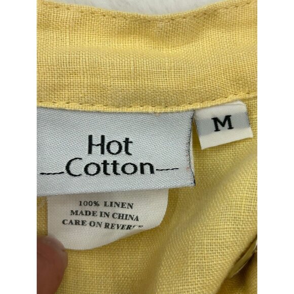 Hot Cotton Women's 100% Linen Yellow Long Sleeve Button Up Shirt Medium - Picture 7 of 14